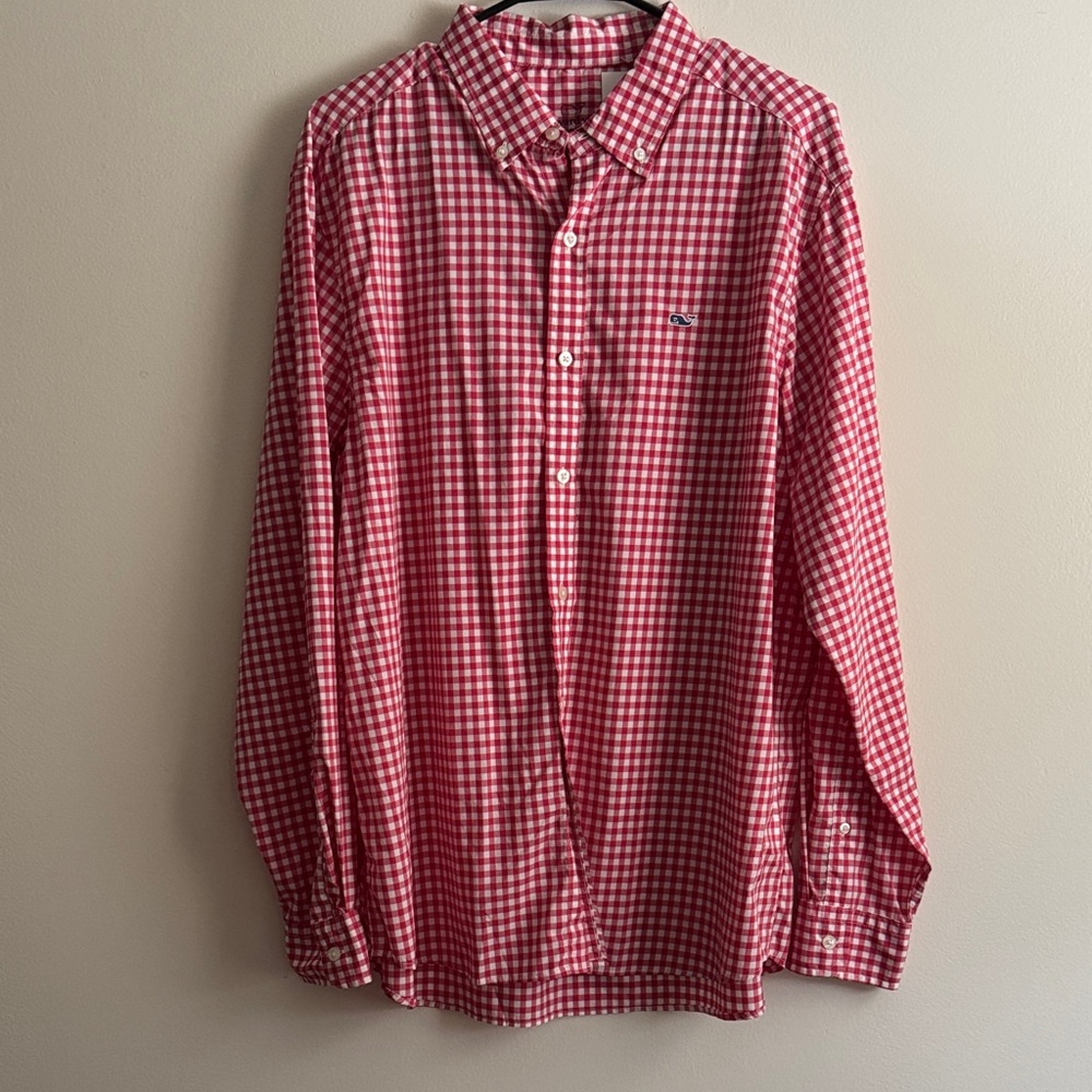 Mens Vineyard Vines Pink and White Gingham Button-Down Shirt